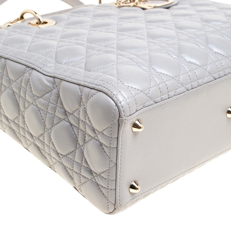 Pre Owned Dior Grey Leather Large Lady Dior Top Handle Bag
