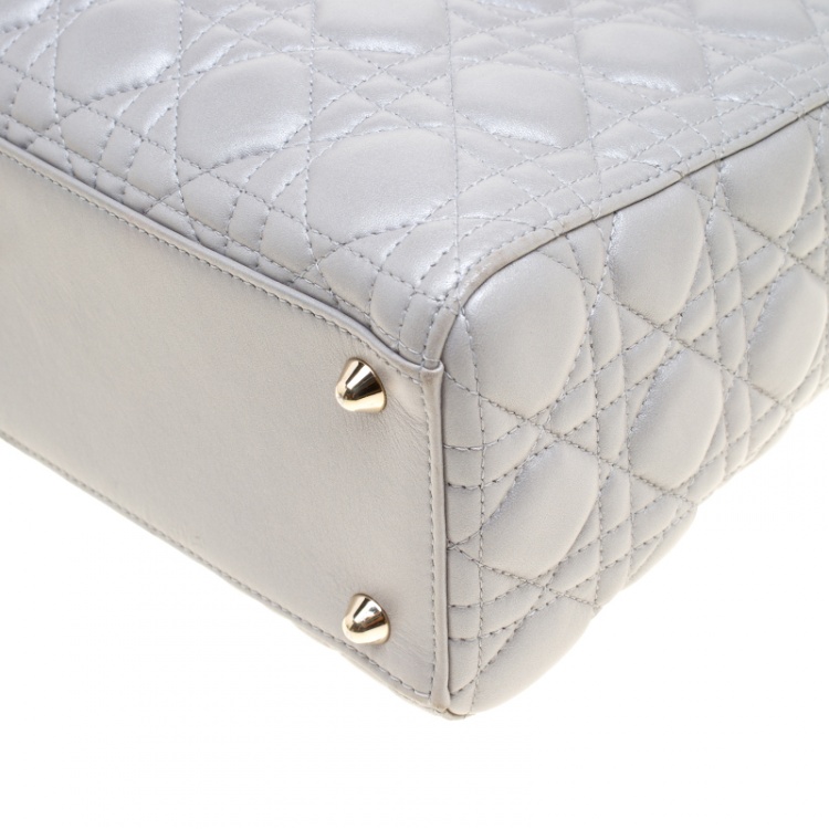 Pre Owned Dior Grey Leather Large Lady Dior Top Handle Bag