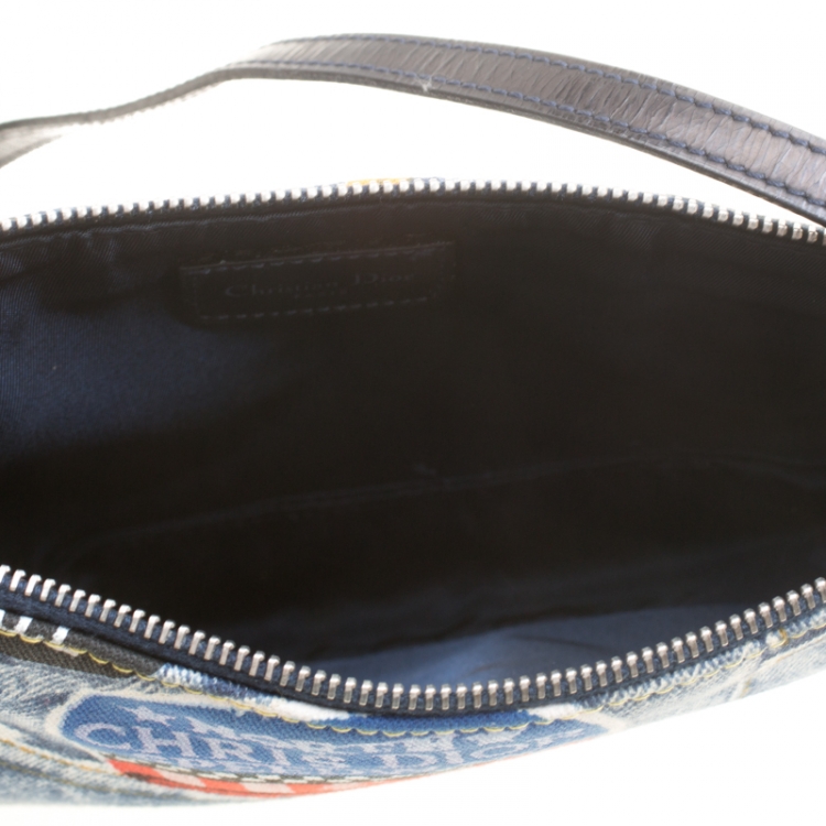 Pre Owned Dior Blue/Black Denim and Leather Saddle Bag