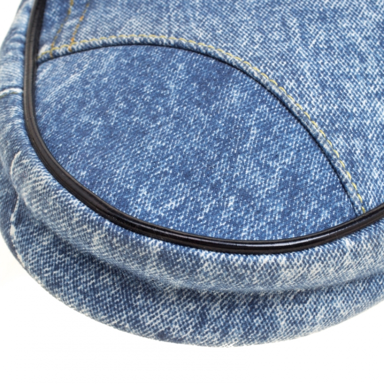 Pre Owned Dior Blue/Black Denim and Leather Saddle Bag