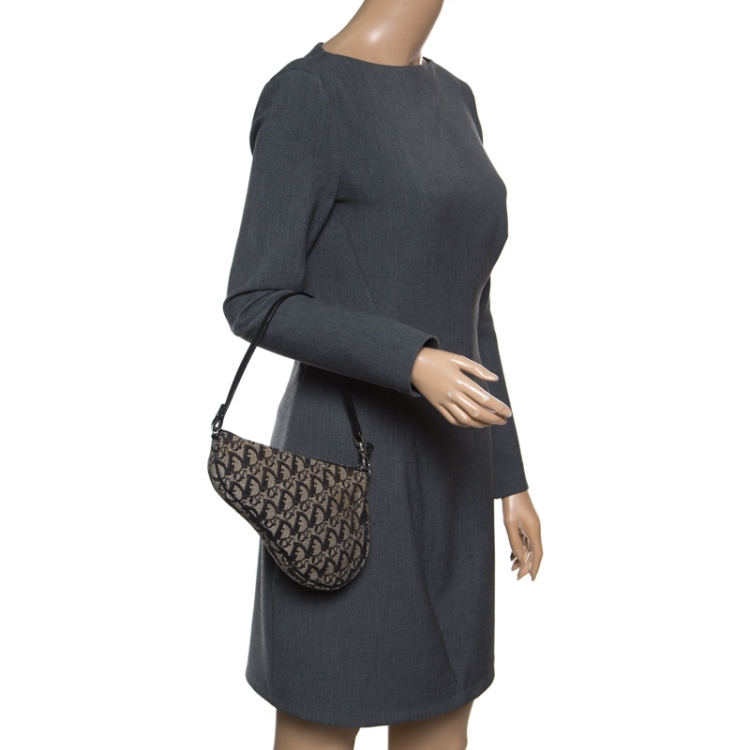 Pre Owned Dior Black Diorissimo Canvas and Leather Saddle Bag