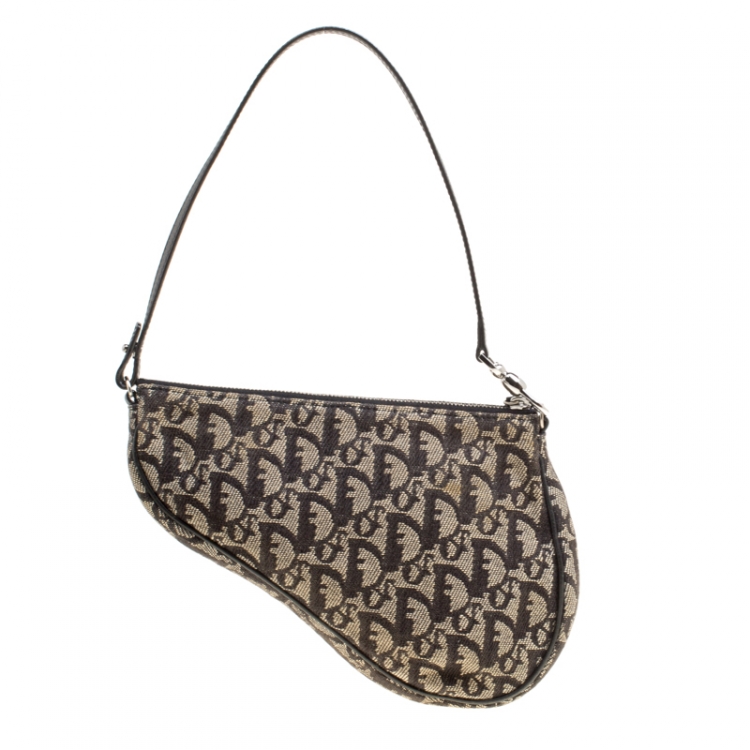 Pre Owned Dior Black Diorissimo Canvas and Leather Saddle Bag