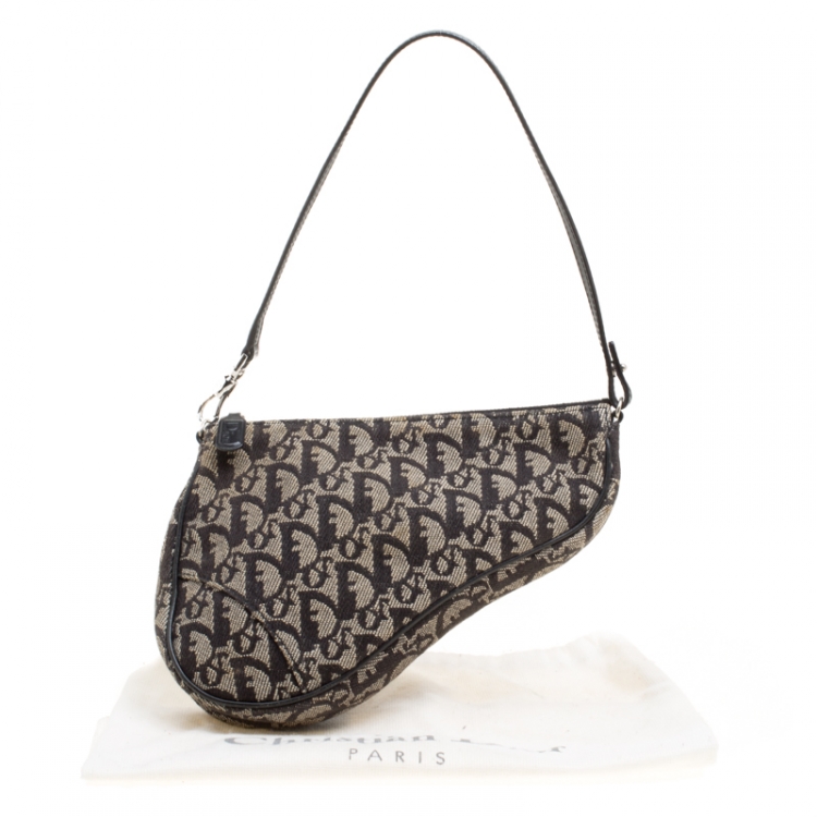 Pre Owned Dior Black Diorissimo Canvas and Leather Saddle Bag