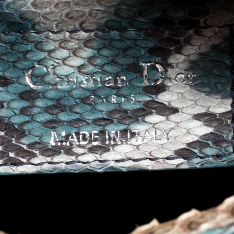 Pre Owned Dior Green Python and Sequin Medium Lady Dior Top Handle Bag