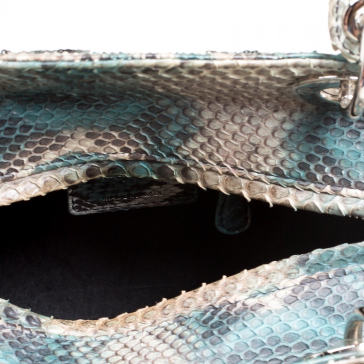 Pre Owned Dior Green Python and Sequin Medium Lady Dior Top Handle Bag