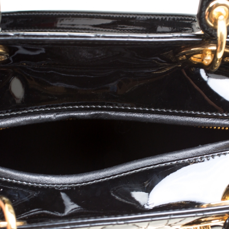 Pre Owned Dior Black Patent Leather Medium Lady Dior Top Handle Bag