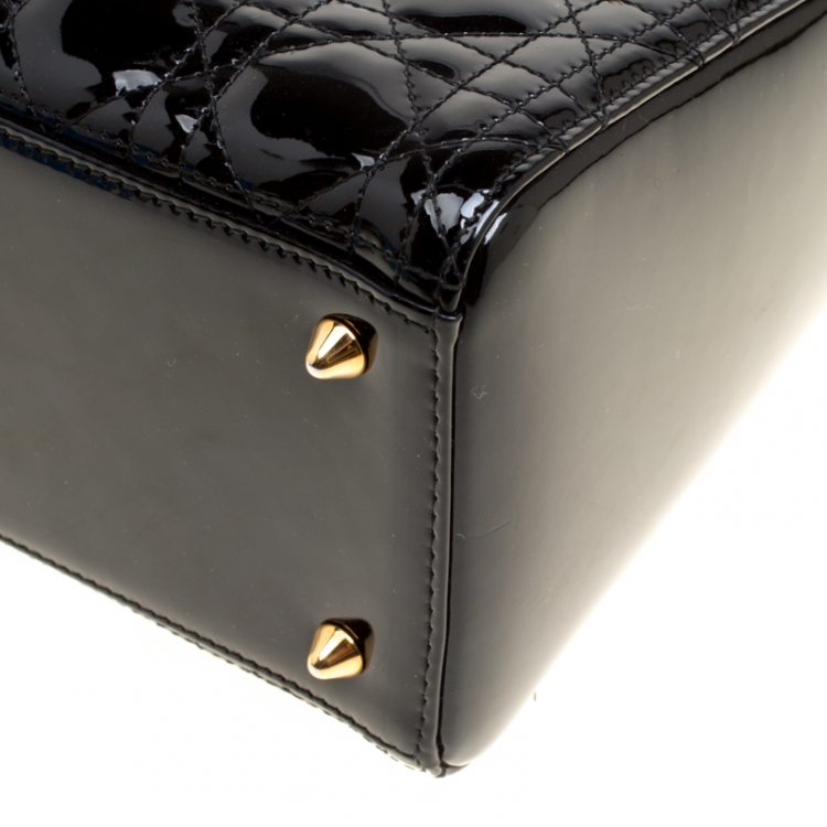 Pre Owned Dior Black Patent Leather Medium Lady Dior Top Handle Bag