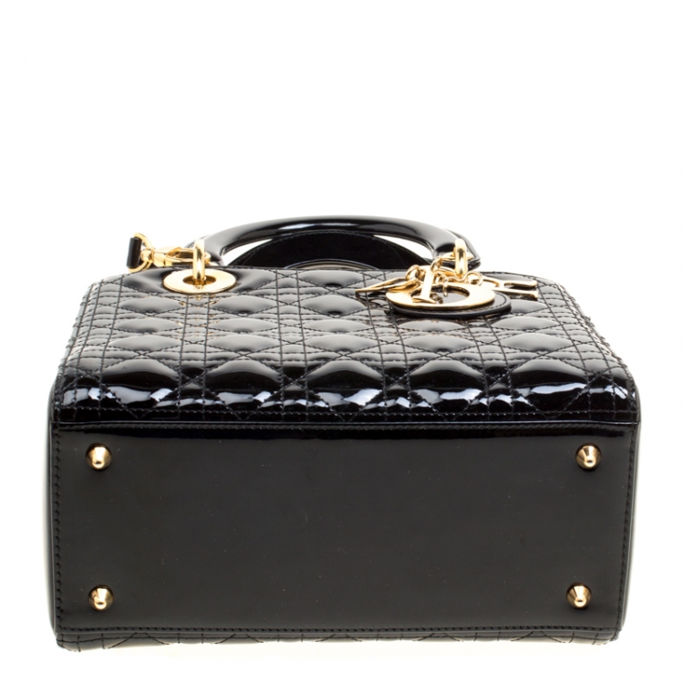 Pre Owned Dior Black Patent Leather Medium Lady Dior Top Handle Bag