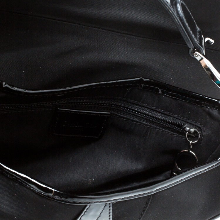 Pre Owned Dior Black Nylon and Patent Leather Saddle Bag