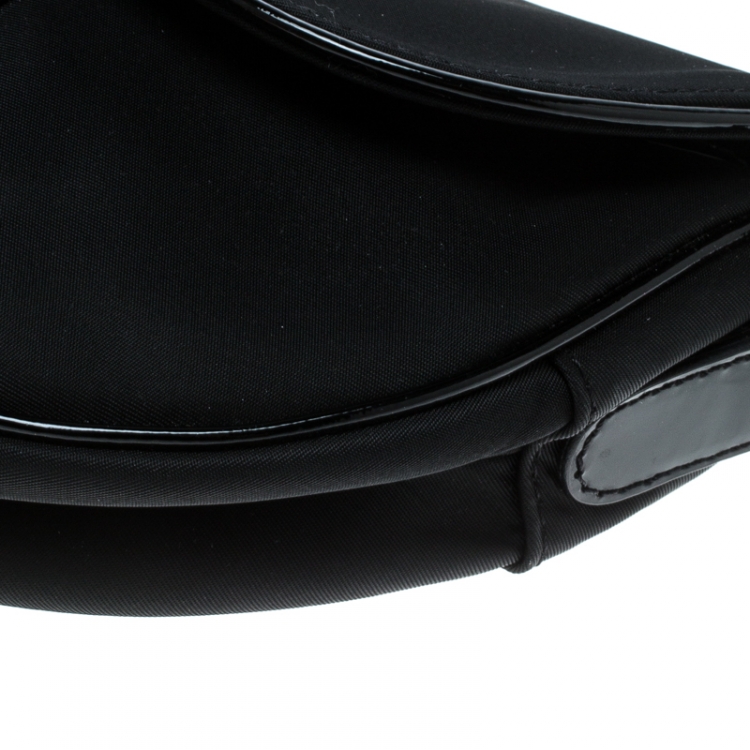 Pre Owned Dior Black Nylon and Patent Leather Saddle Bag