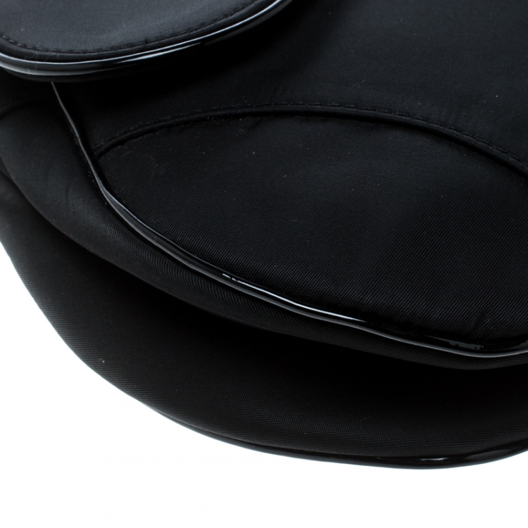Pre Owned Dior Black Nylon and Patent Leather Saddle Bag