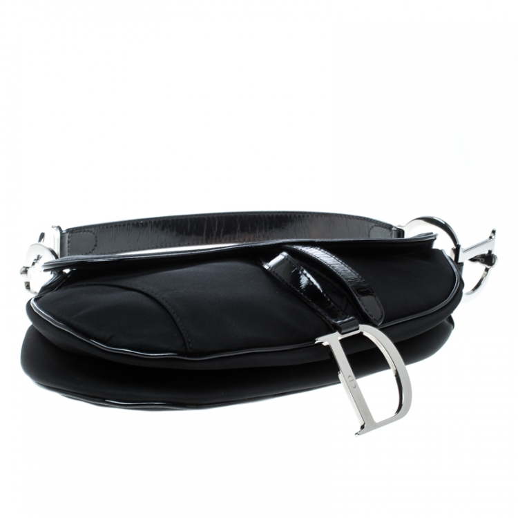 Pre Owned Dior Black Nylon and Patent Leather Saddle Bag
