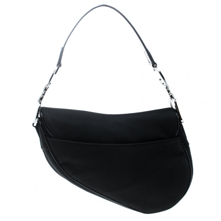 Pre Owned Dior Black Nylon and Patent Leather Saddle Bag