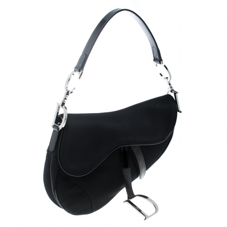 Pre Owned Dior Black Nylon and Patent Leather Saddle Bag