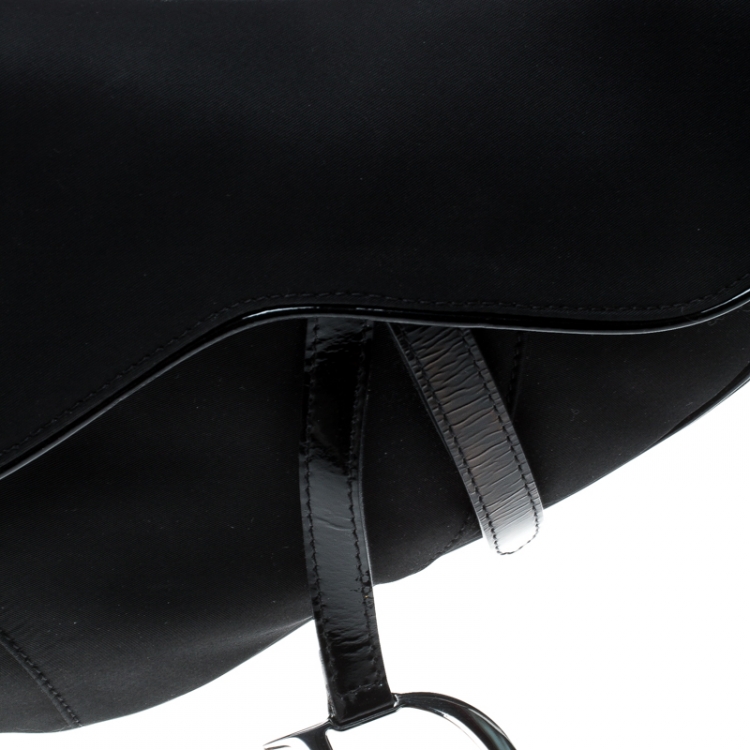 Pre Owned Dior Black Nylon and Patent Leather Saddle Bag