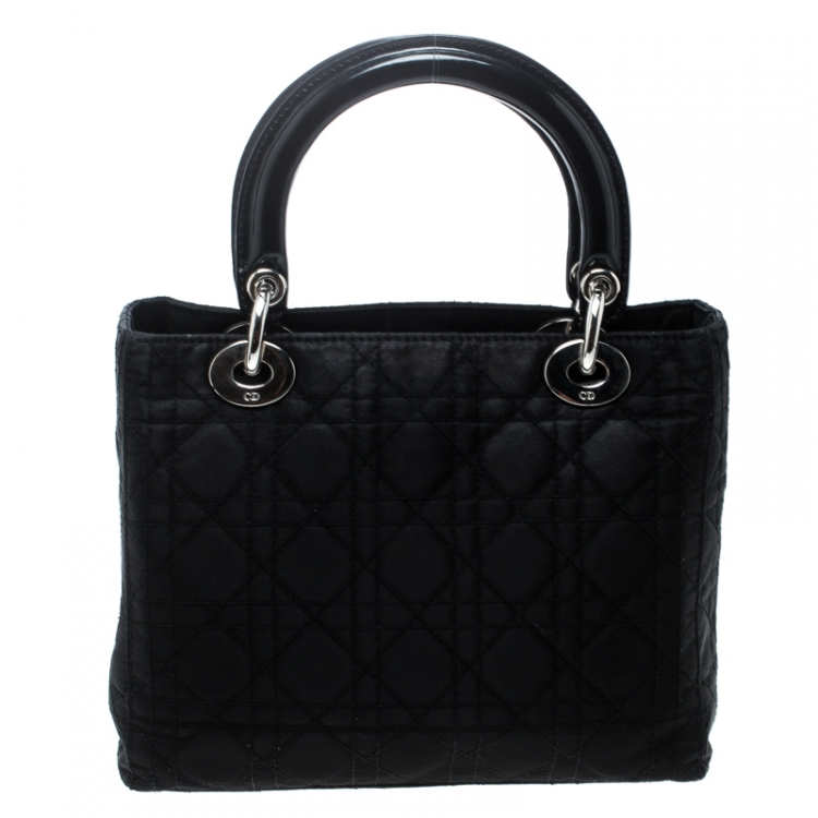 Pre Owned Dior Black Nylon Medium Vintage Lady Dior Top Handle Bag
