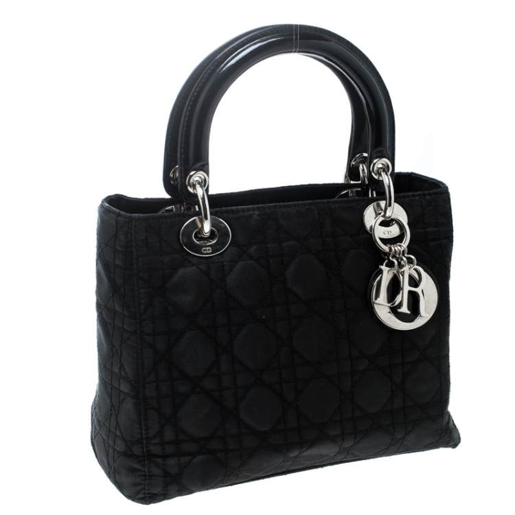 Pre Owned Dior Black Nylon Medium Vintage Lady Dior Top Handle Bag