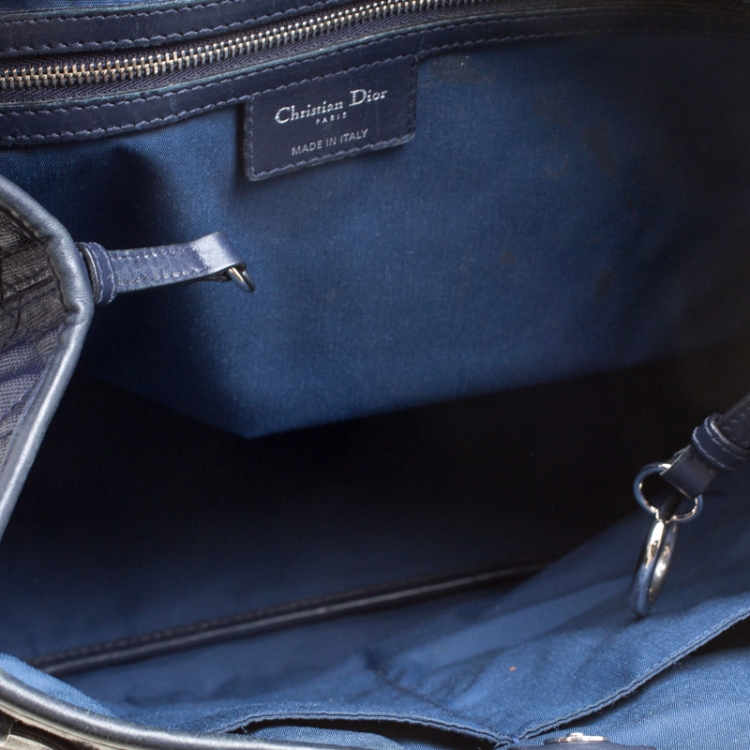 Pre Owned Dior Navy Blue Coated Canvas Medium Panarea Shopper Tote