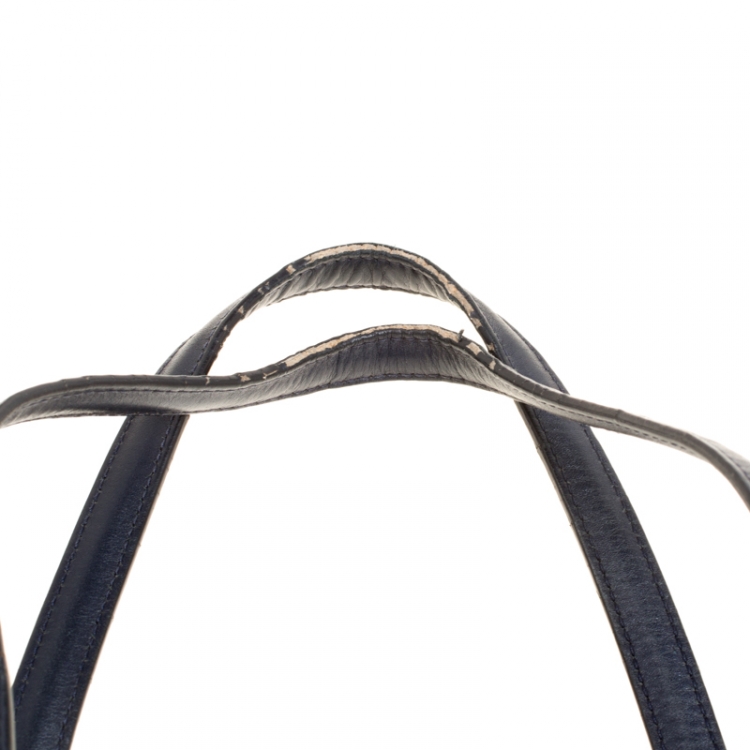 Pre Owned Dior Navy Blue Coated Canvas Medium Panarea Shopper Tote