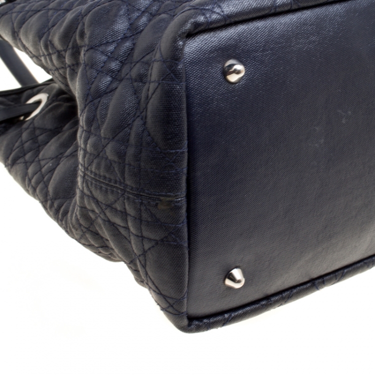 Pre Owned Dior Navy Blue Coated Canvas Medium Panarea Shopper Tote