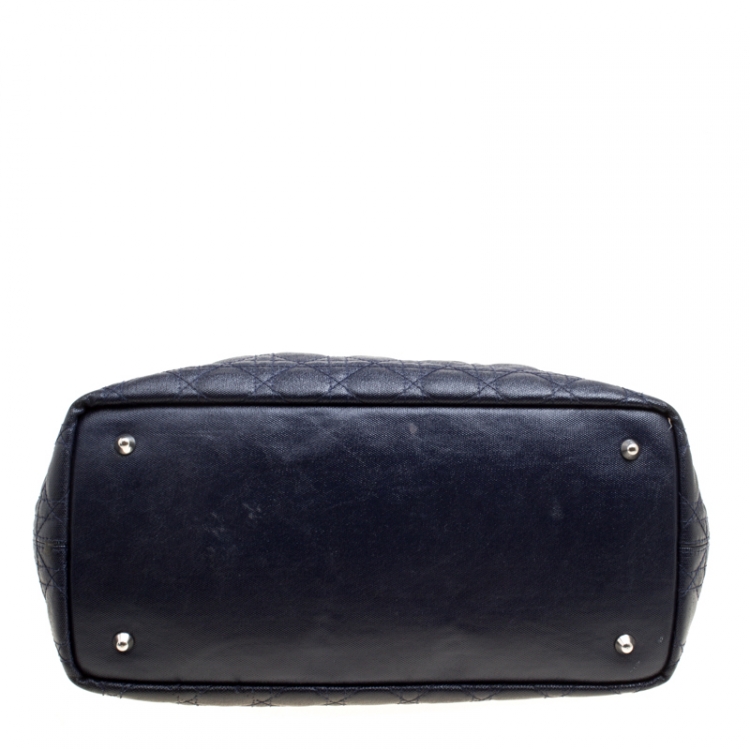 Pre Owned Dior Navy Blue Coated Canvas Medium Panarea Shopper Tote