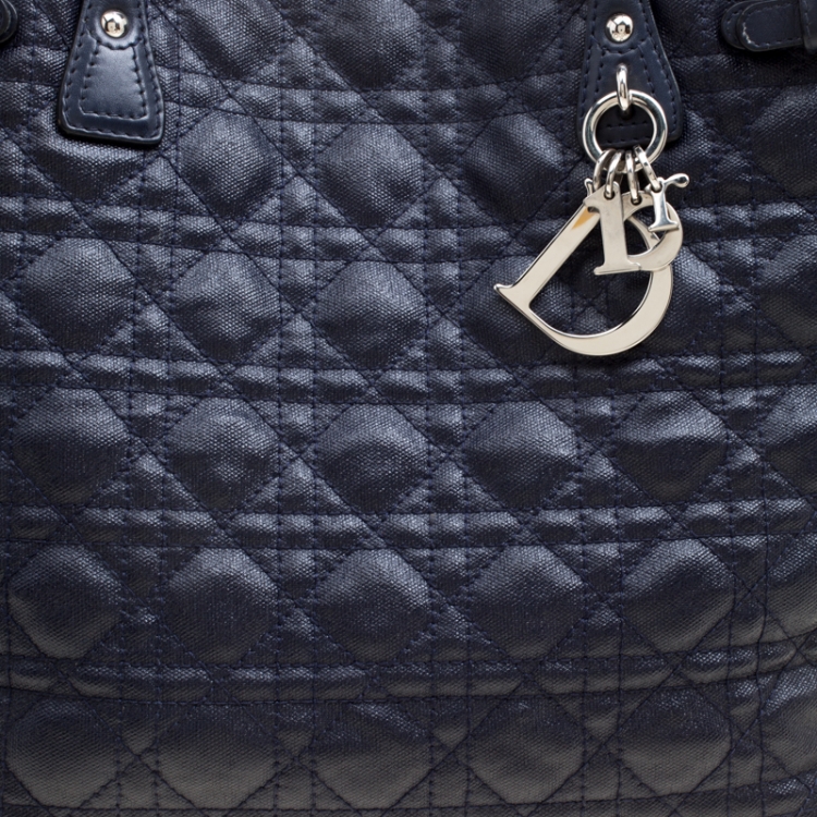 Pre Owned Dior Navy Blue Coated Canvas Medium Panarea Shopper Tote