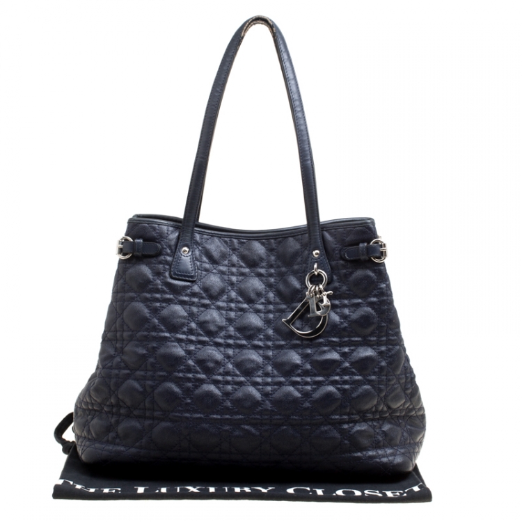 Pre Owned Dior Navy Blue Coated Canvas Medium Panarea Shopper Tote