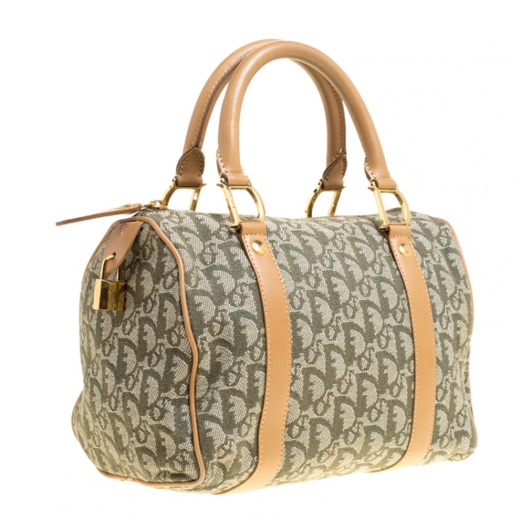 Pre Owned Dior Green/Brown Diorissimo Canvas and Leather Small Boston Bag