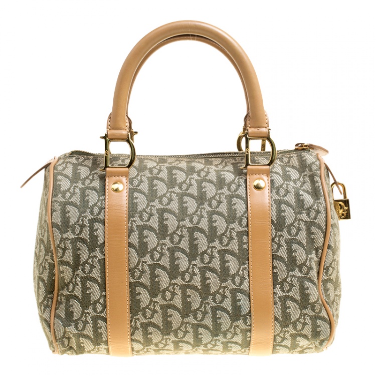 Pre Owned Dior Green/Brown Diorissimo Canvas and Leather Small Boston Bag