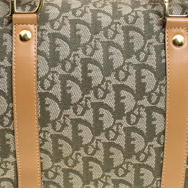 Pre Owned Dior Green/Brown Diorissimo Canvas and Leather Small Boston Bag