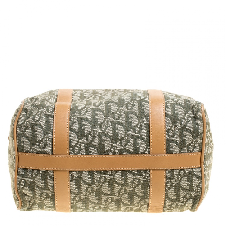 Pre Owned Dior Green/Brown Diorissimo Canvas and Leather Small Boston Bag