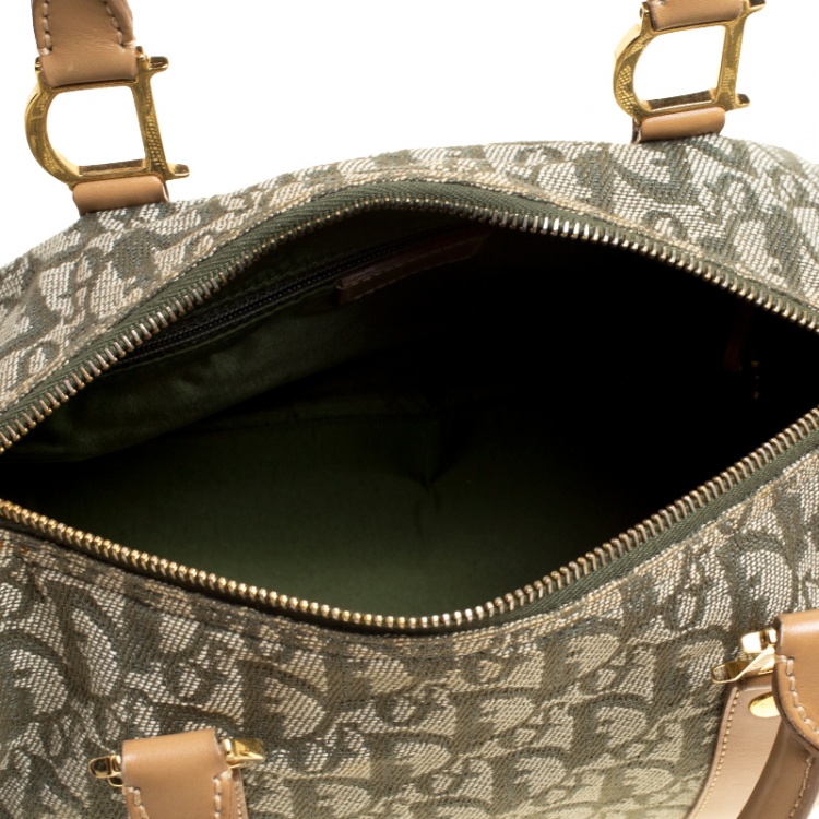 Pre Owned Dior Green/Brown Diorissimo Canvas and Leather Small Boston Bag
