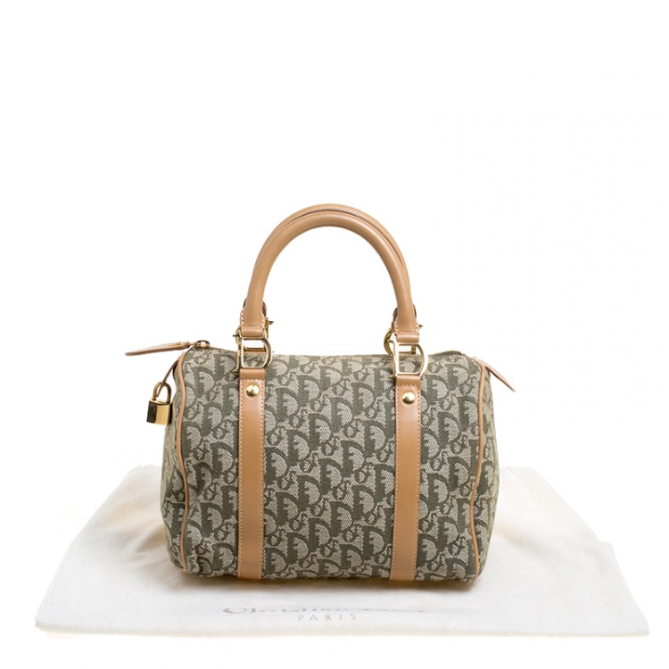 Pre Owned Dior Green/Brown Diorissimo Canvas and Leather Small Boston Bag