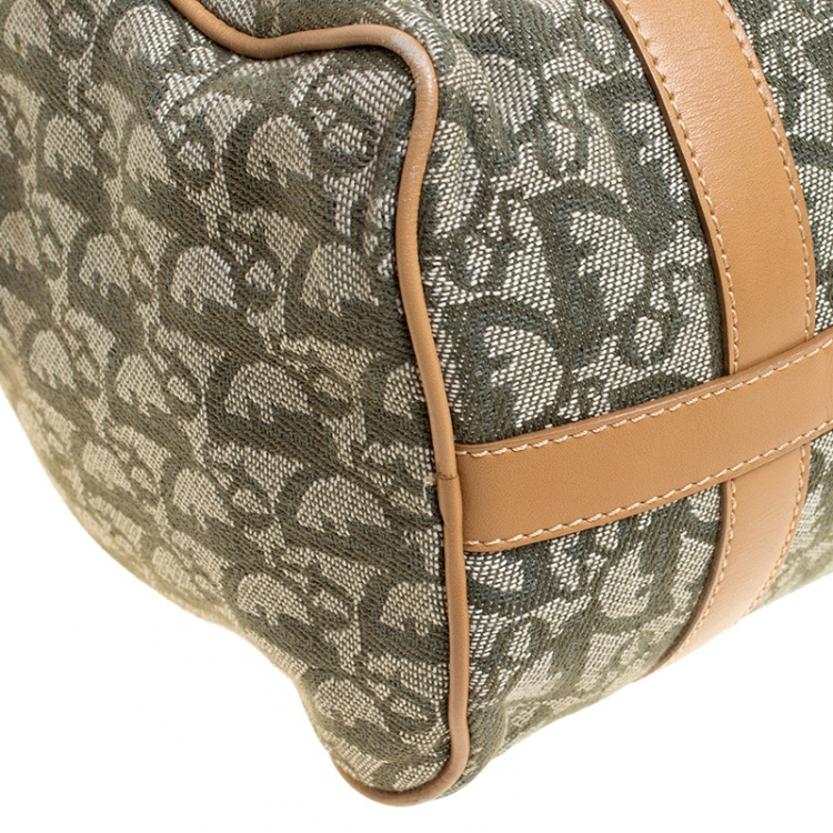 Pre Owned Dior Green/Brown Diorissimo Canvas and Leather Small Boston Bag