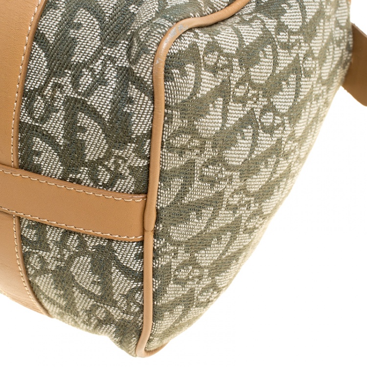 Pre Owned Dior Green/Brown Diorissimo Canvas and Leather Small Boston Bag