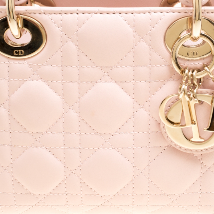 Pre Owned Dior Blush Pink Leather Mini Lady Dior Top Handle Bag