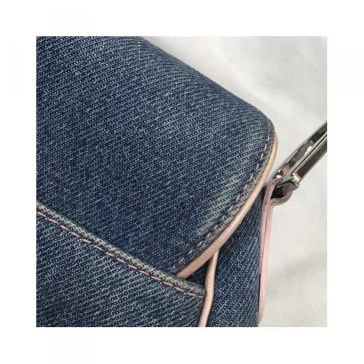 Pre Owned Dior Two Tone Denim and Leather Saddle Bag