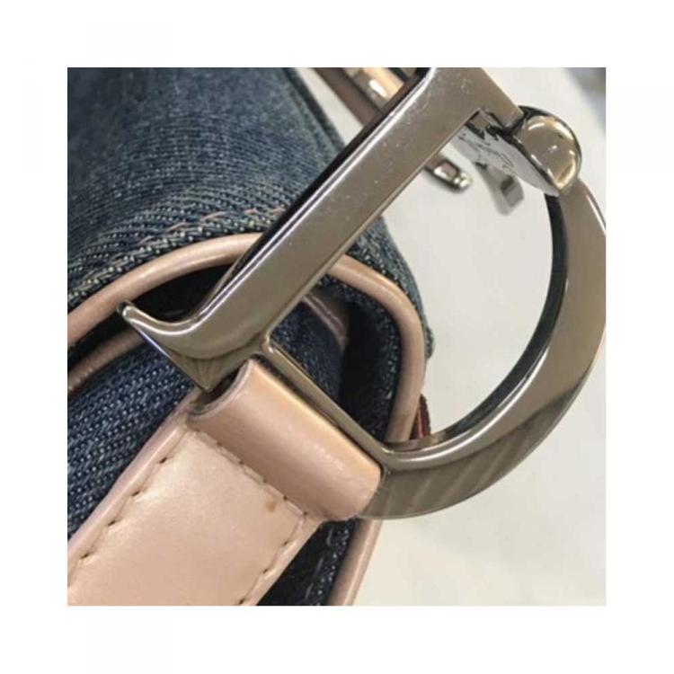 Pre Owned Dior Two Tone Denim and Leather Saddle Bag
