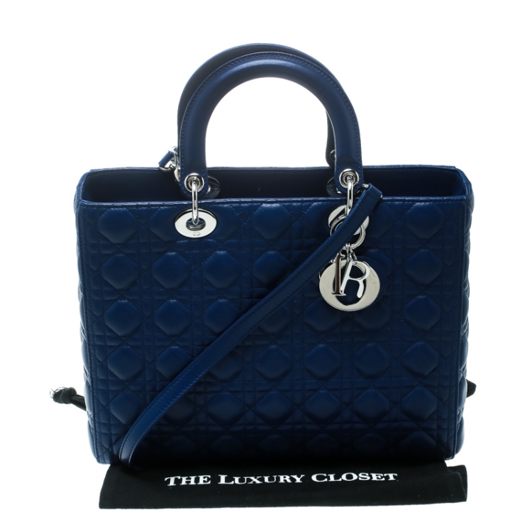 Pre Owned Dior Blue Leather Large Lady Dior Top Handle Bag