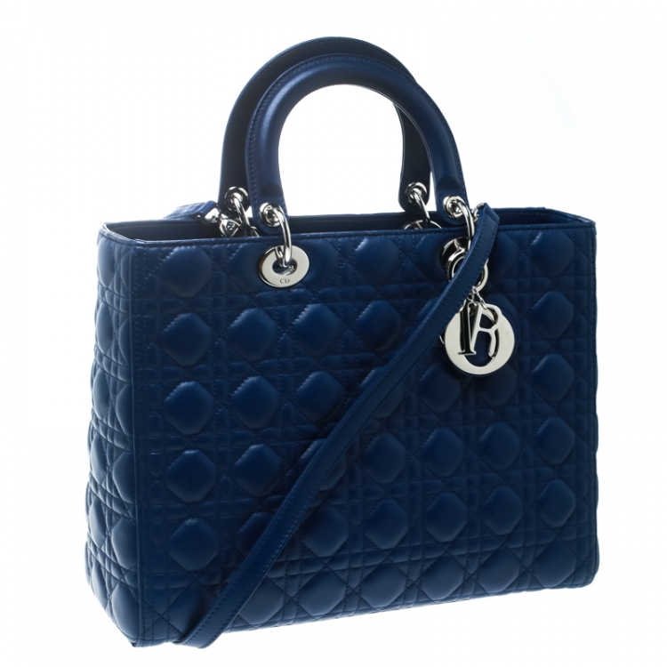 Pre Owned Dior Blue Leather Large Lady Dior Top Handle Bag
