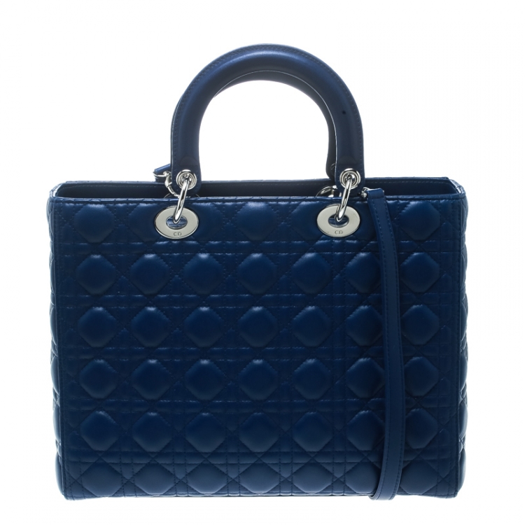 Pre Owned Dior Blue Leather Large Lady Dior Top Handle Bag