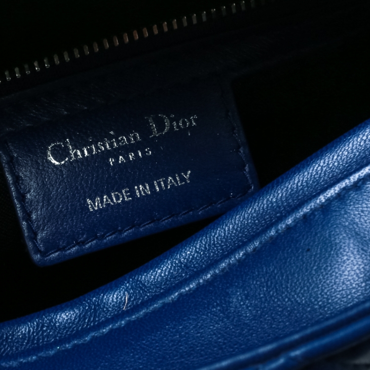 Pre Owned Dior Blue Leather Large Lady Dior Top Handle Bag