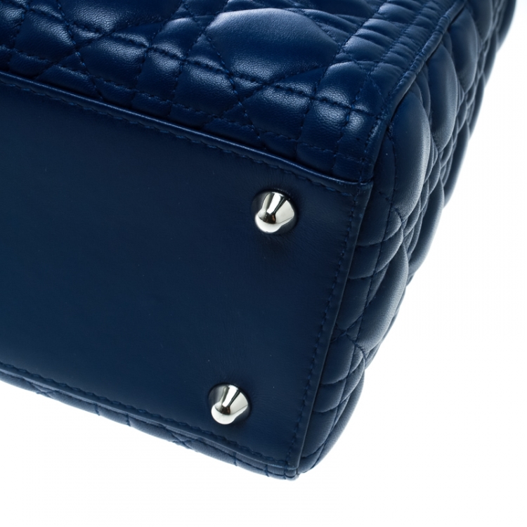 Pre Owned Dior Blue Leather Large Lady Dior Top Handle Bag