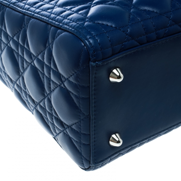 Pre Owned Dior Blue Leather Large Lady Dior Top Handle Bag