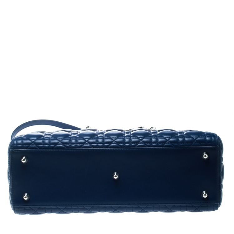Pre Owned Dior Blue Leather Large Lady Dior Top Handle Bag