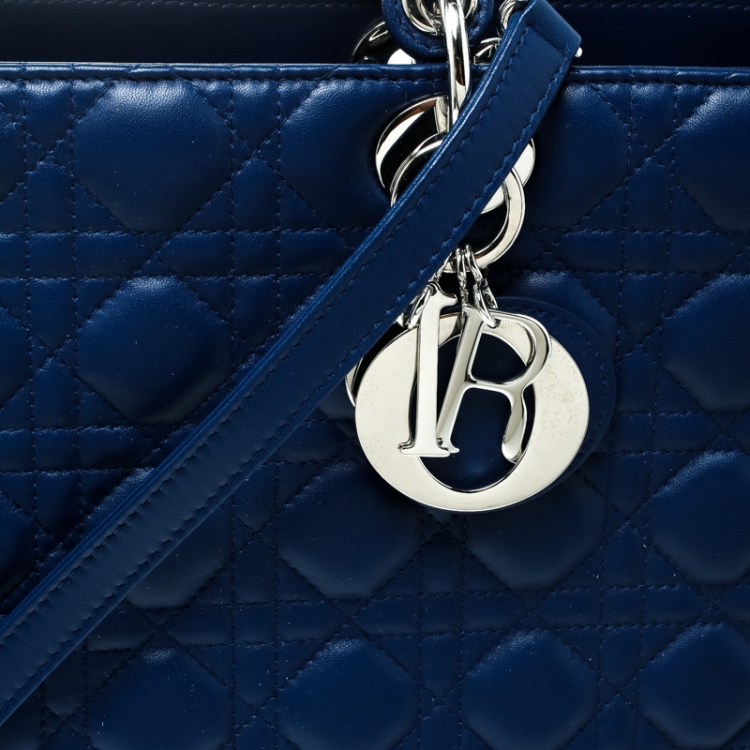 Pre Owned Dior Blue Leather Large Lady Dior Top Handle Bag