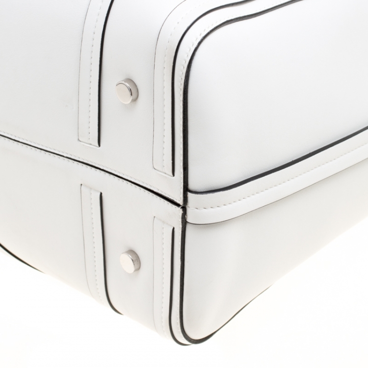 Pre Owned Dior White Cannage Detail Leather Shopper Tote with Pouch 