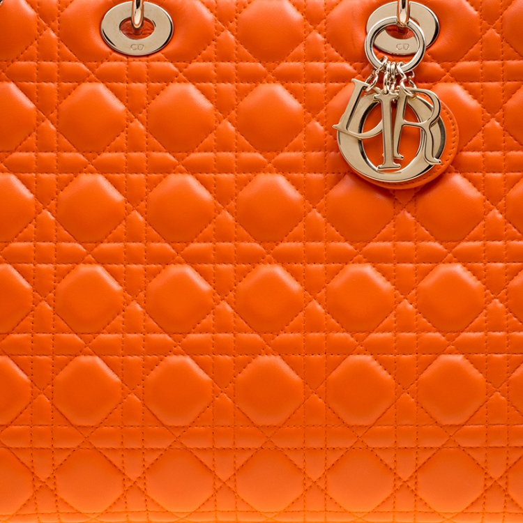 Pre Owned Dior Orange Leather Large Lady Dior Top Handle Bag