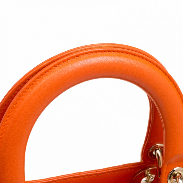 Pre Owned Dior Orange Leather Large Lady Dior Top Handle Bag