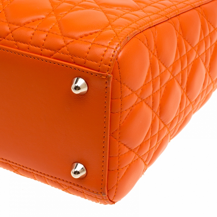 Pre Owned Dior Orange Leather Large Lady Dior Top Handle Bag